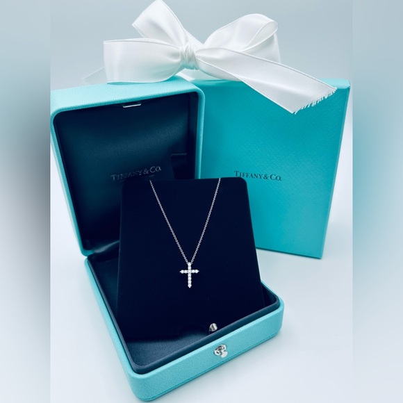 Tiffany & Co. .21 TCW Diamond Cross Necklace in Platinum with Packaging - Picture 13 of 13